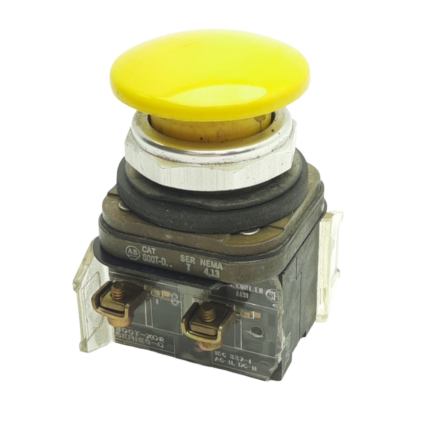 Used Allen Bradley 800T-D Momentary Push Button, Yellow, ø41mm Mushroom, 2N/C