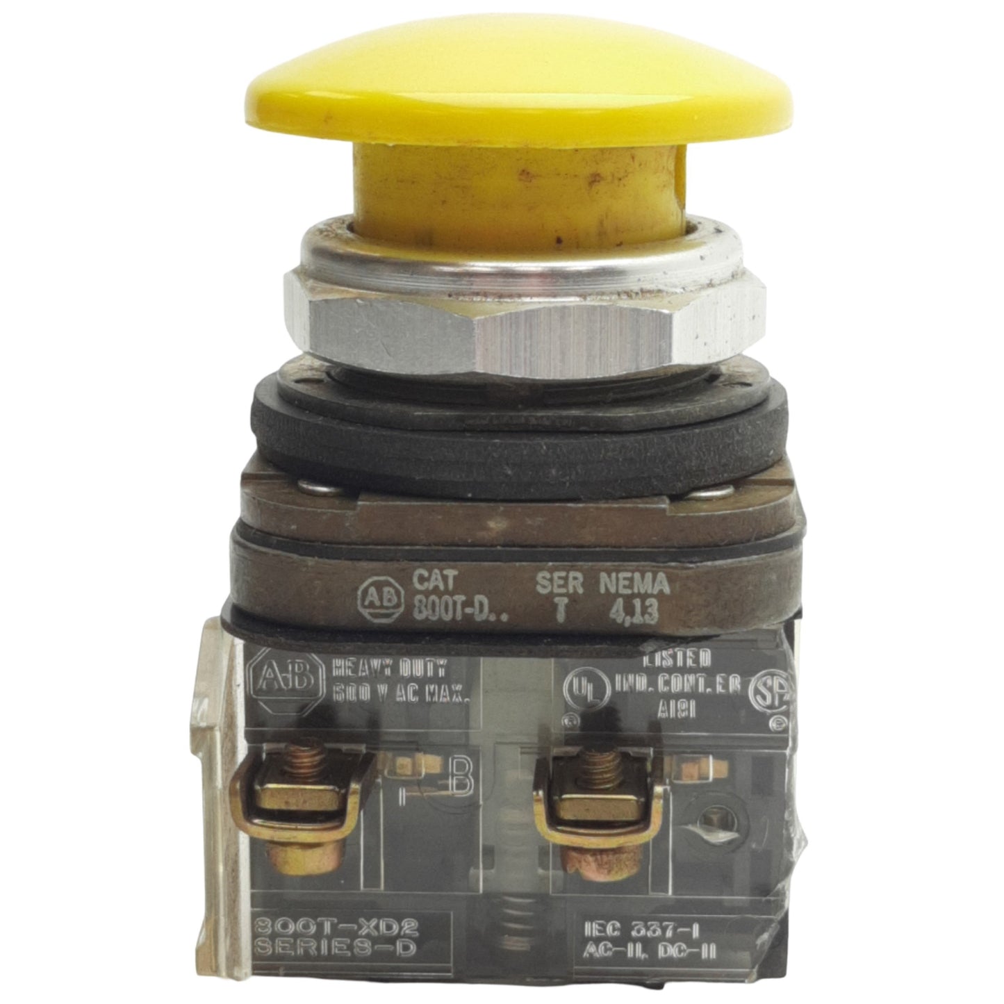 Used Allen Bradley 800T-D Momentary Push Button, Yellow, ø41mm Mushroom, 2N/C