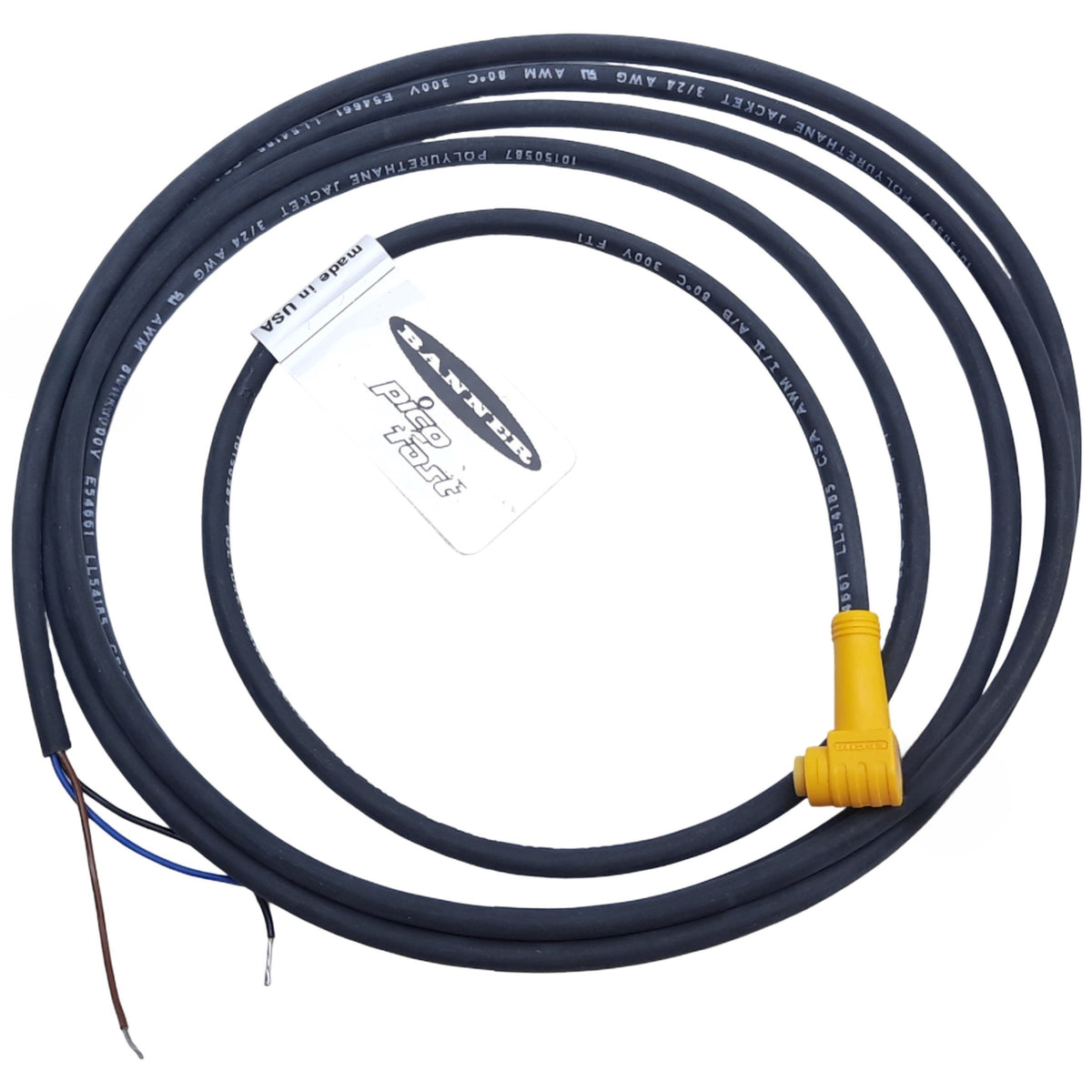S90 Router Power Cable Banner PKW 3M-2/S90 PicoFast Cable 3-Pin M8 Female 90° Single-Ended 12 ...