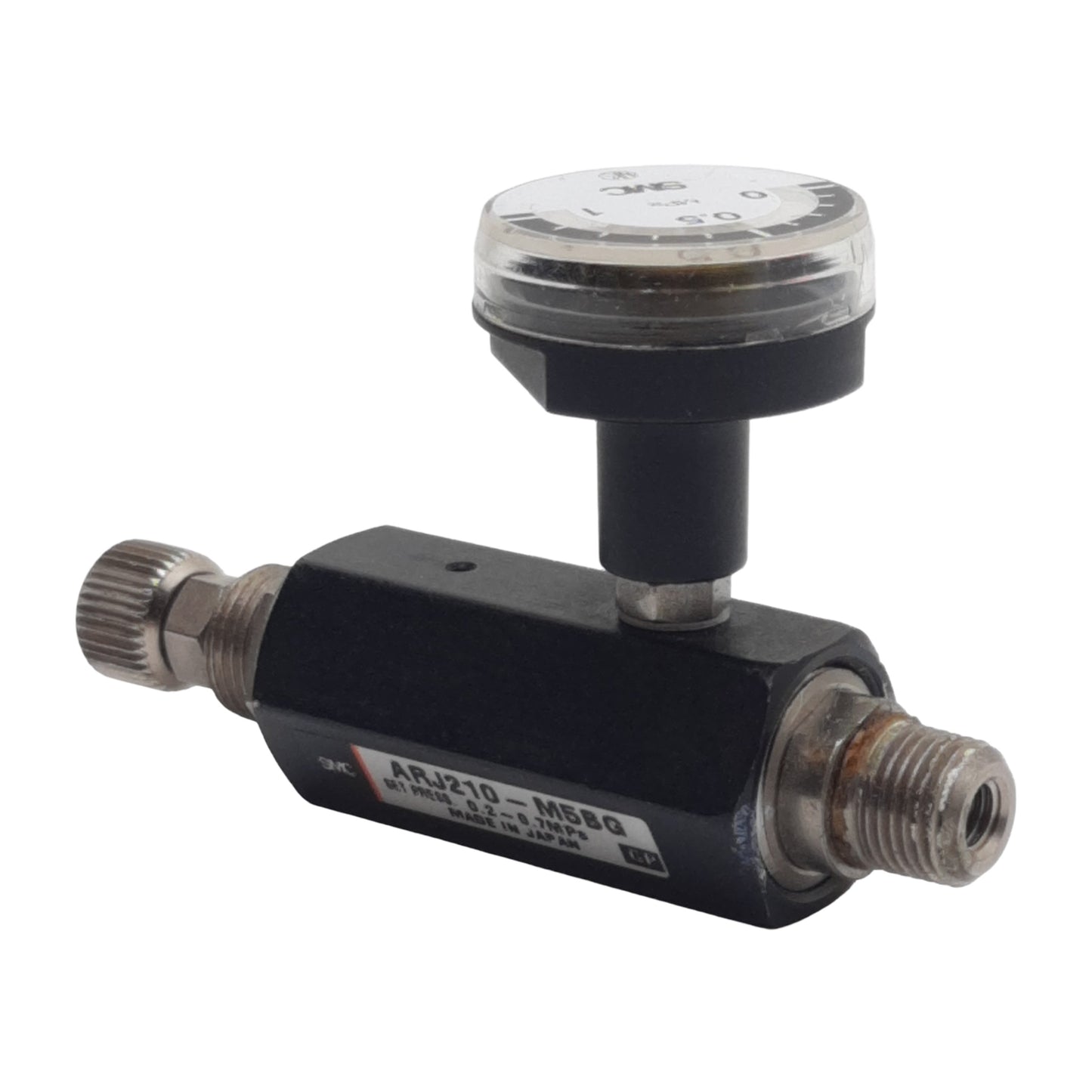 Used SMC ARJ210-M5G Miniature Regulator, 0.2-0.7MPa, 0.8MPa Max, 1/8in NPT Male, M5