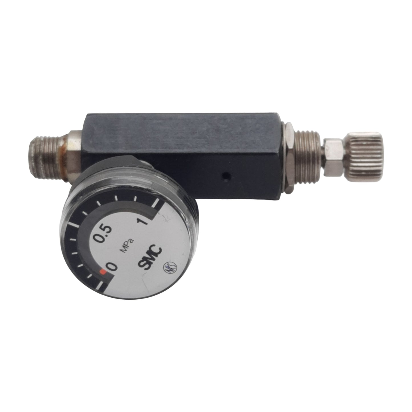 Used SMC ARJ210-M5G Miniature Regulator, 0.2-0.7MPa, 0.8MPa Max, 1/8in NPT Male, M5