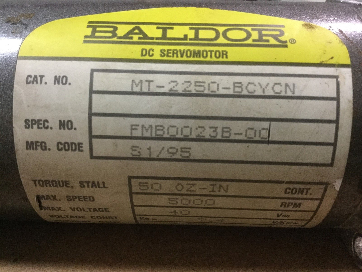 Used Baldor MT-2250 DC Servomotor NEMA 23, 50oz/in 40VDC 5.5A 5000RPM w/Cable *Tested