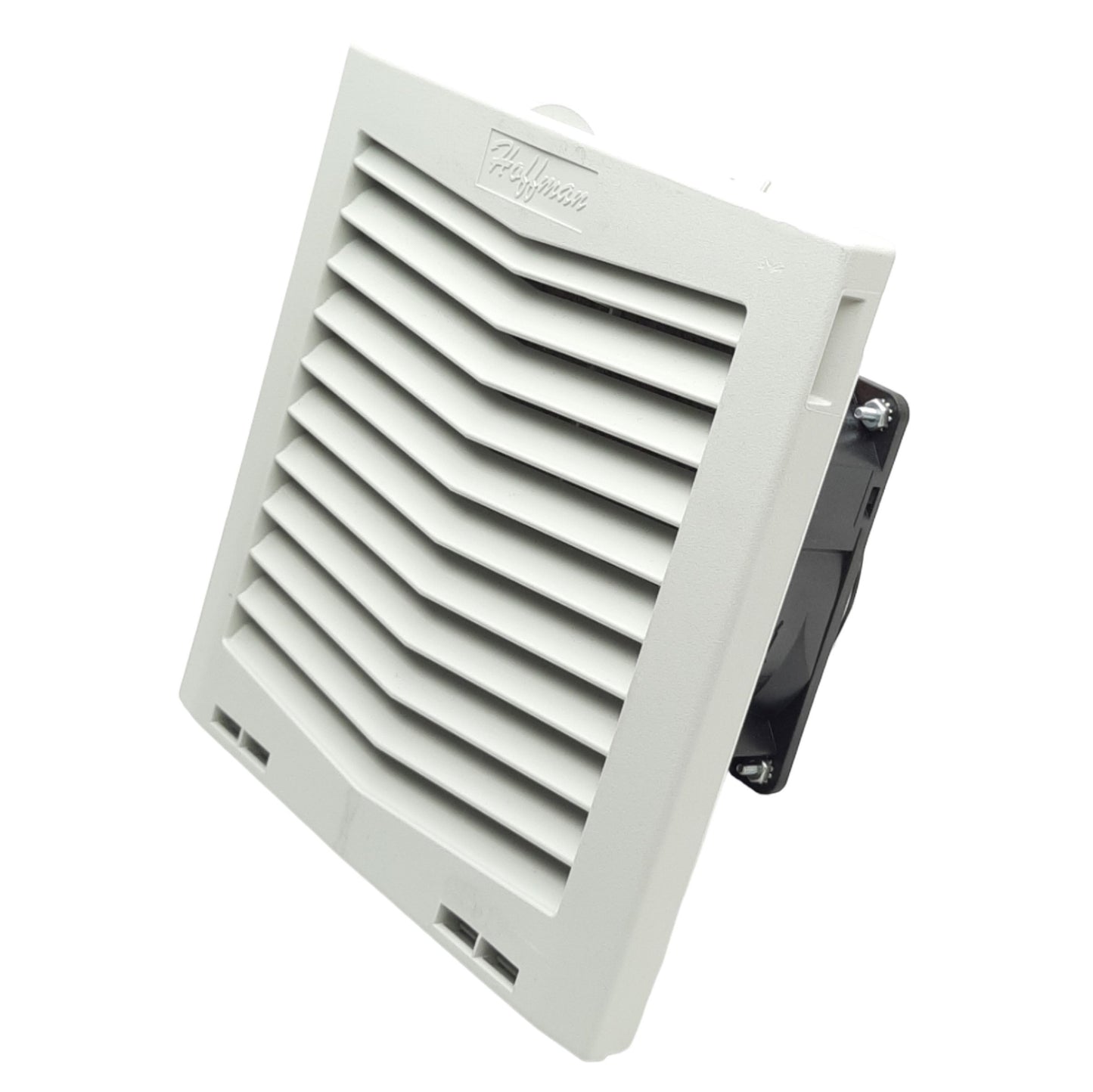Used Hoffman HF0924414 nvent Side-Mount Filter Fan Lt Gray, 24VDC, 70 CFM, 8x8x4"