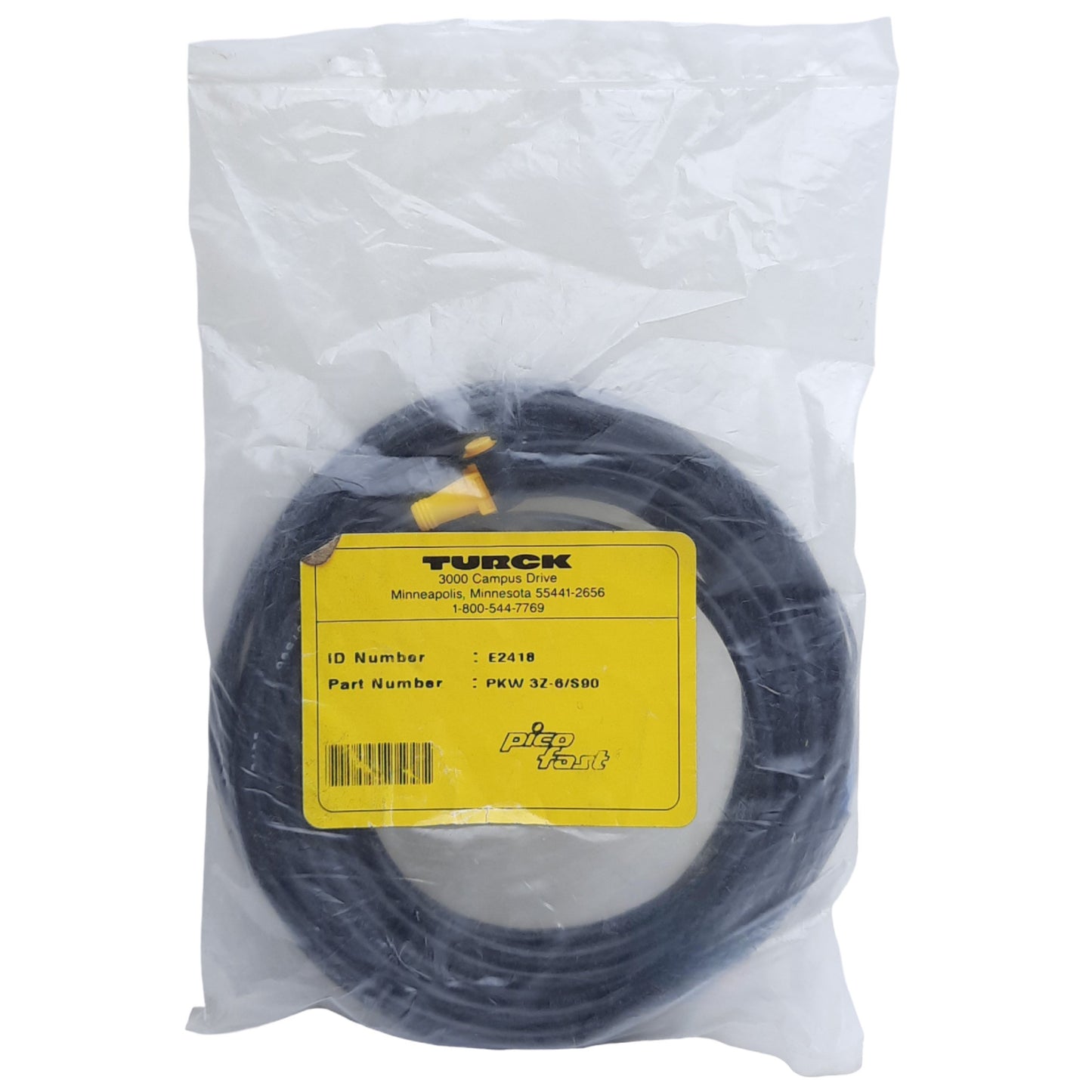 New Turck PKW 3Z-6/S90 PicoFast Snap-On Cable, 3Pin M8 Female 90° Angle 125VAC, 6m