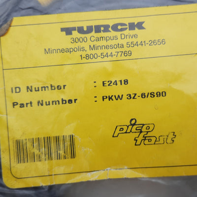 New Turck PKW 3Z-6/S90 PicoFast Snap-On Cable, 3Pin M8 Female 90° Angle 125VAC, 6m