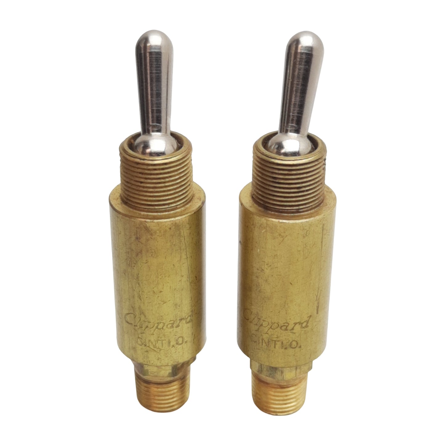 Used Lot of 2 Clippard MTV-3P Toggle Valve, 3-Way NC, 1/8in NPT/#10-32, 300psig Max