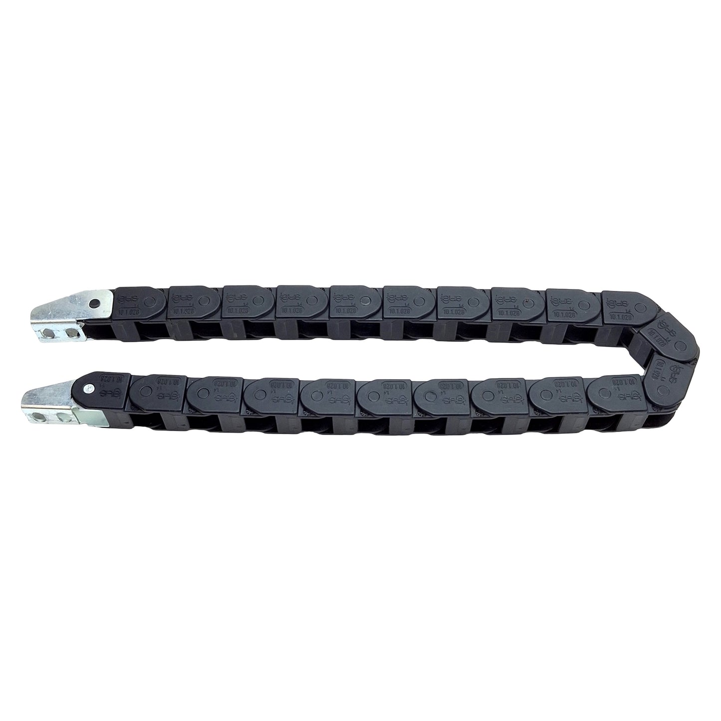 Used Igus 10.1.028 Energy Chain, 28mm Bending, 15x18mm Inner, 22 Links, 29.25in Long