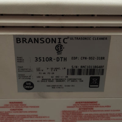 Used Branson 3510R-DTH Ultrasonic Bath Cleaner, 1.5gal, Ambient to 69°C, 117VAC 335W