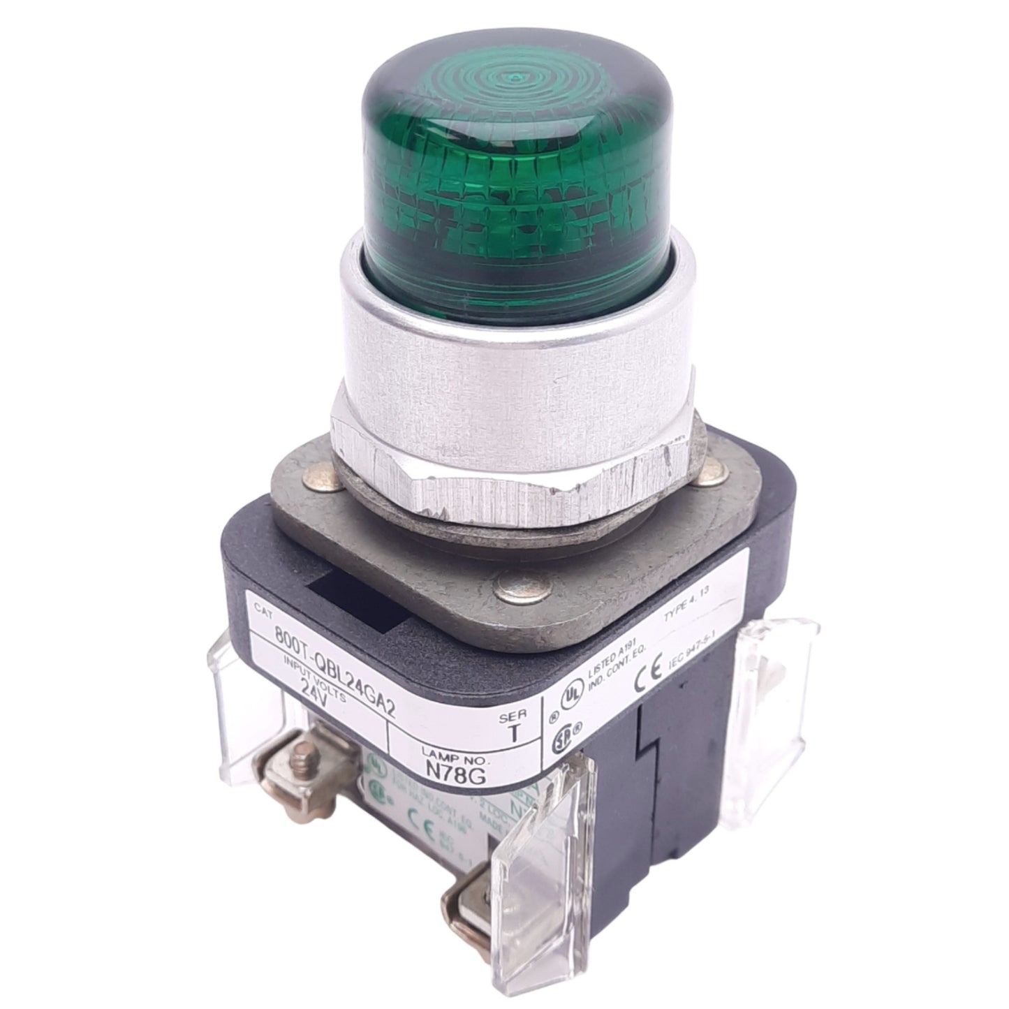 Used Allen Bradley 800T-QBL24GA2 Green Illuminated Pushbutton, ø30mm, 2NO, 600V Max