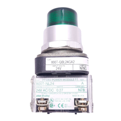 Used Allen Bradley 800T-QBL24GA2 Green Illuminated Pushbutton, ø30mm, 2NO, 600V Max