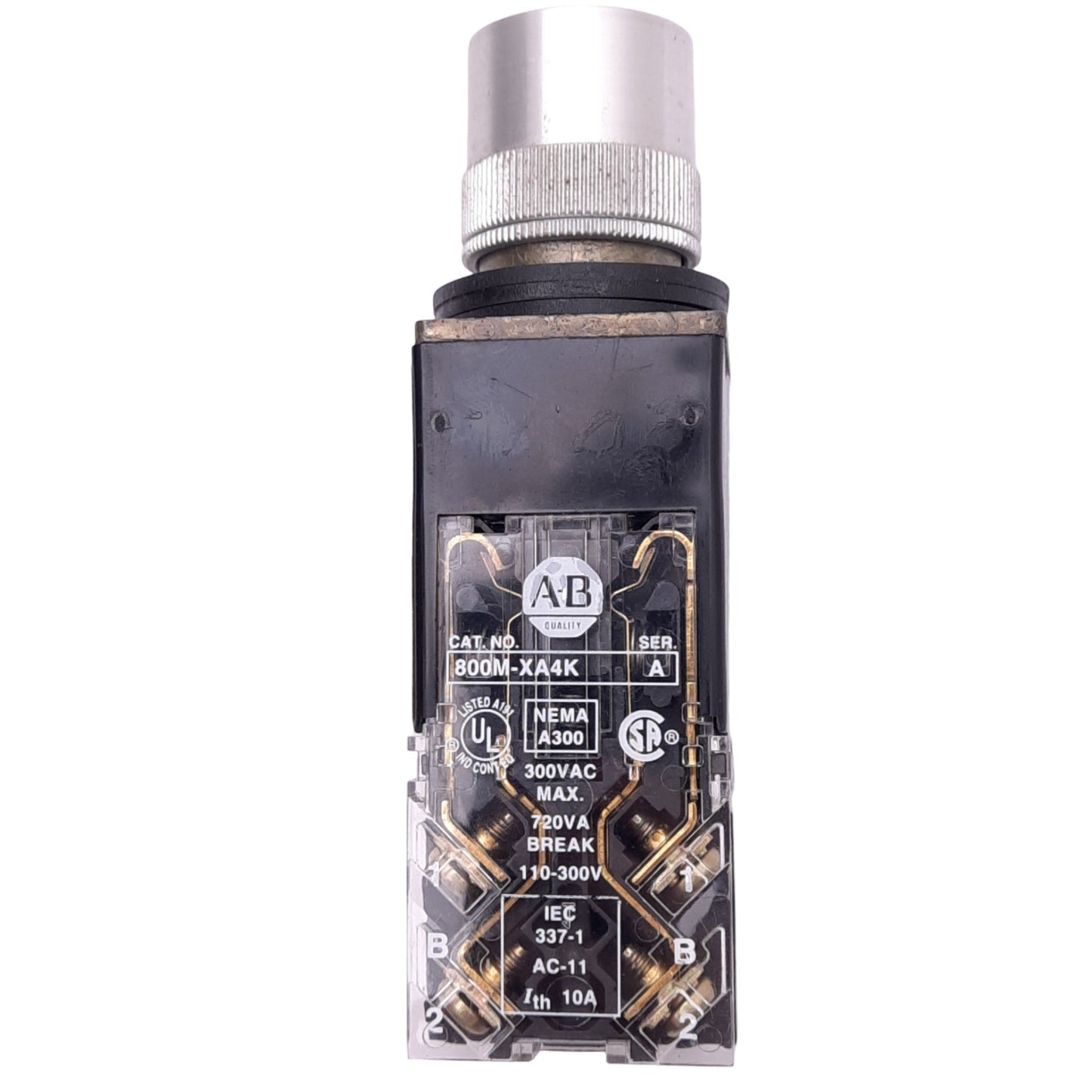 Used Allen Bradley 800MR-QBL24S Red Illuminated Pushbutton, 22mm, 2NC, 300V 10A Max