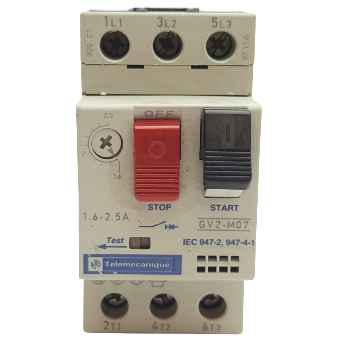 Used Telemecanique GV2-M07 Thermal-Magnetic Circuit-Breaker, 3-Pole, 1.6-2.5A, 690VAC
