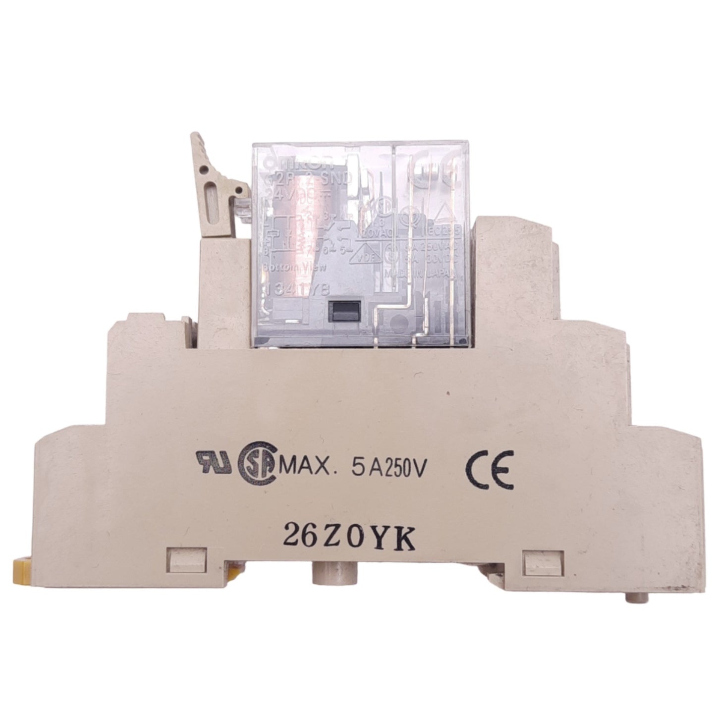 Used Omron G2R-2-SND Relay, DPDT, 8-Pin, 250VAC/30VDC, DIN Rail Socket, 24VDC Coil