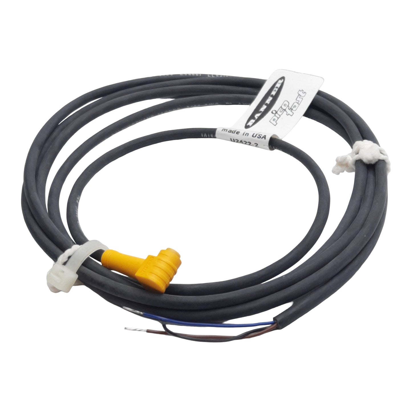 Used Banner 27491 PKW3-2 Cordset, 3-Pin M8 90° Female to Flying Leads, 2A 125VAC, 2m