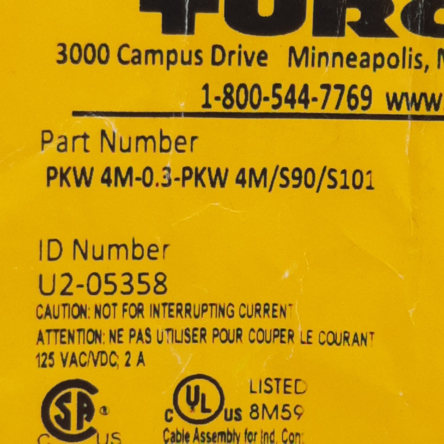 Used Turck U2-05358 Cordset, 4P M8 90° Female to 4P M8 90° Female, 2A 125VAC, 0.3m