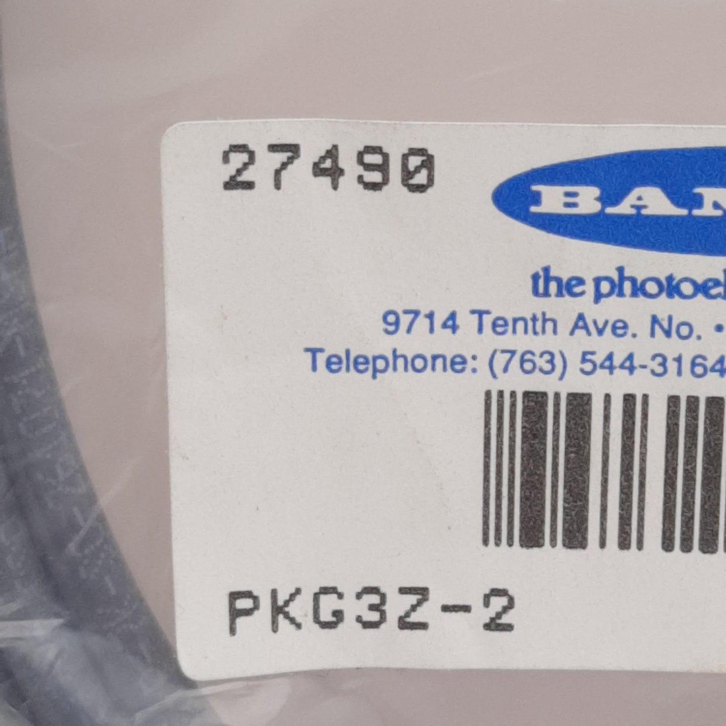 Used Banner PKG3Z-2 Cordset, 3-Pin M8 Female Straight to Flying Leads, 2A 125VAC, 2m