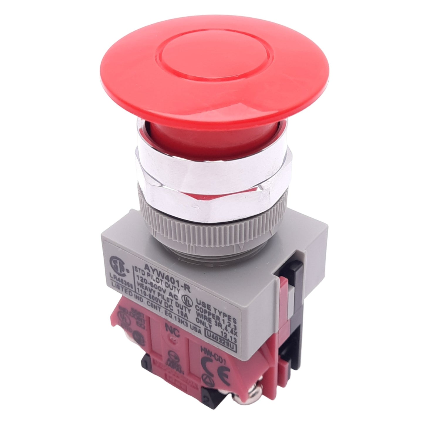 Used IDEC AYW401-R Red Push/Pull E-Stop Button, 22mm, 1 N.C., 600VAC 10A Max