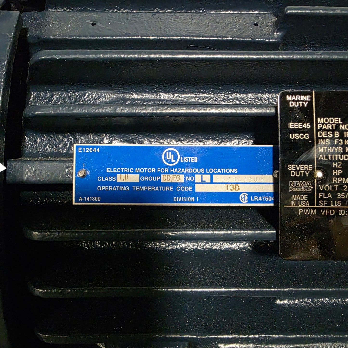 Used Leeson 825076.00 Explosion Proof Motor 15HP, 3550RPM, 254TC, 230/460VAC 3-Ph