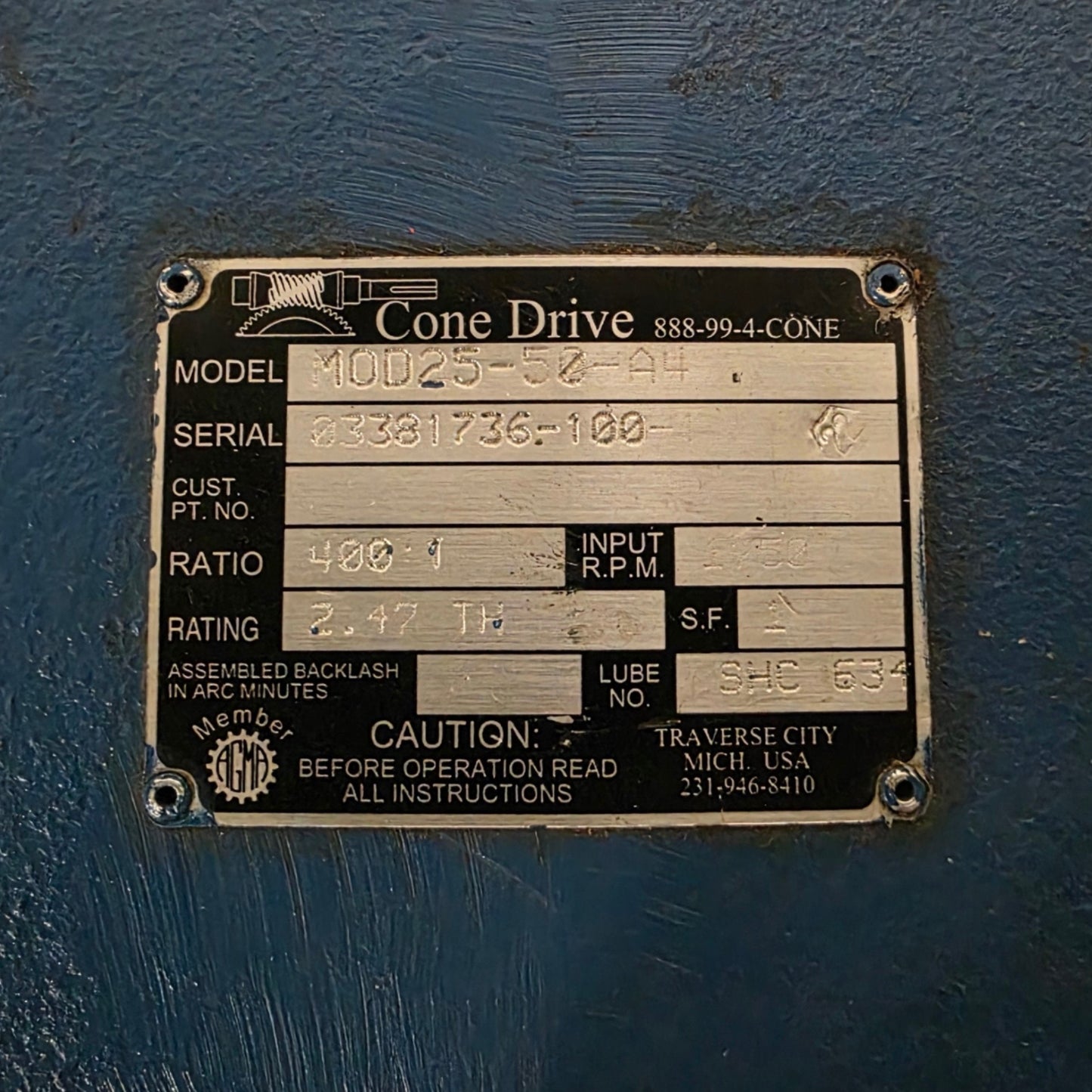 Used Cone Drive MOD25-50-A4 DuoDrive Double Reduction Dual Output Gearbox 400:1