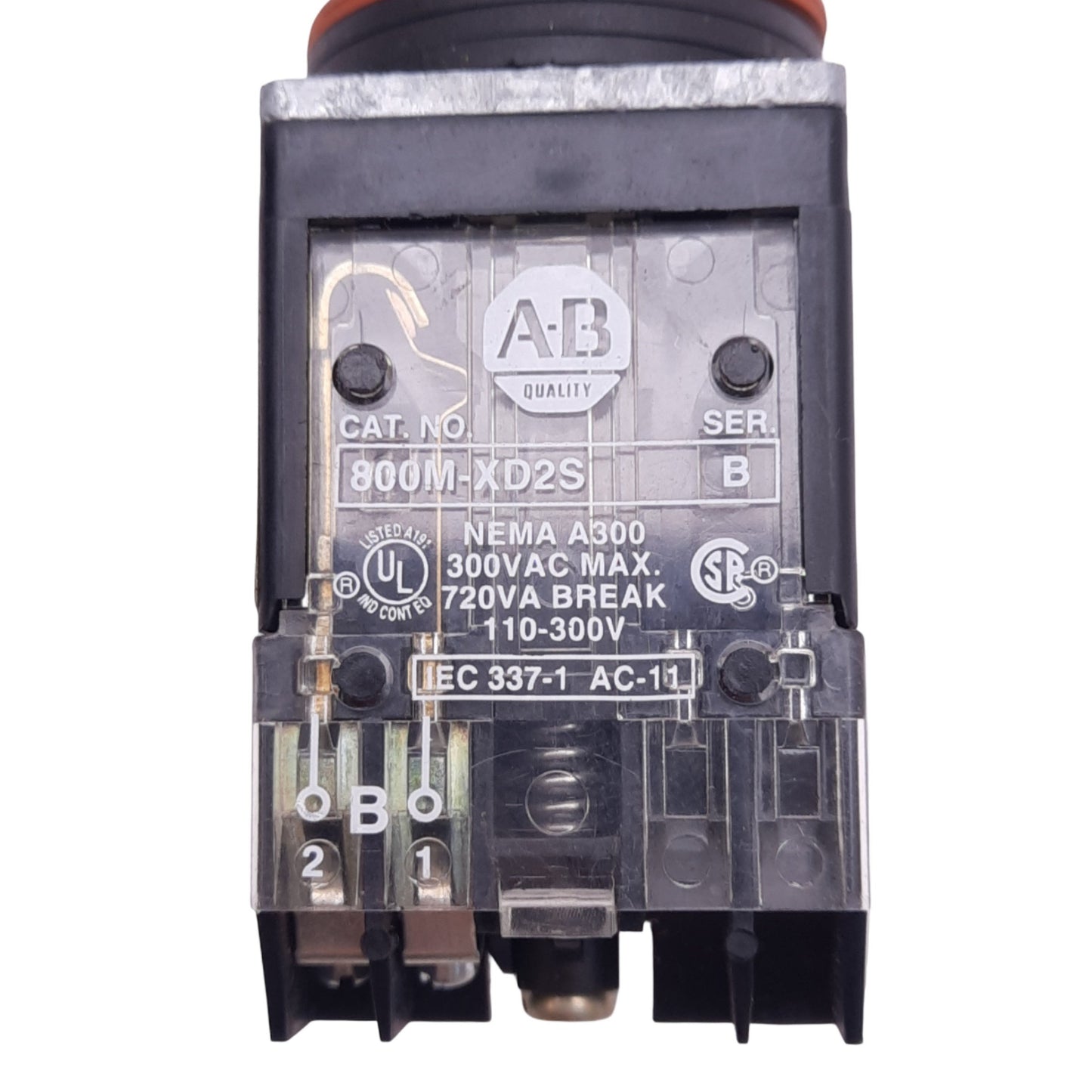 Used Allen Bradley 800MR-A6 Red Pushbutton, 22mm, 1 N.C. 800M-XD2S Contact, 300VAC