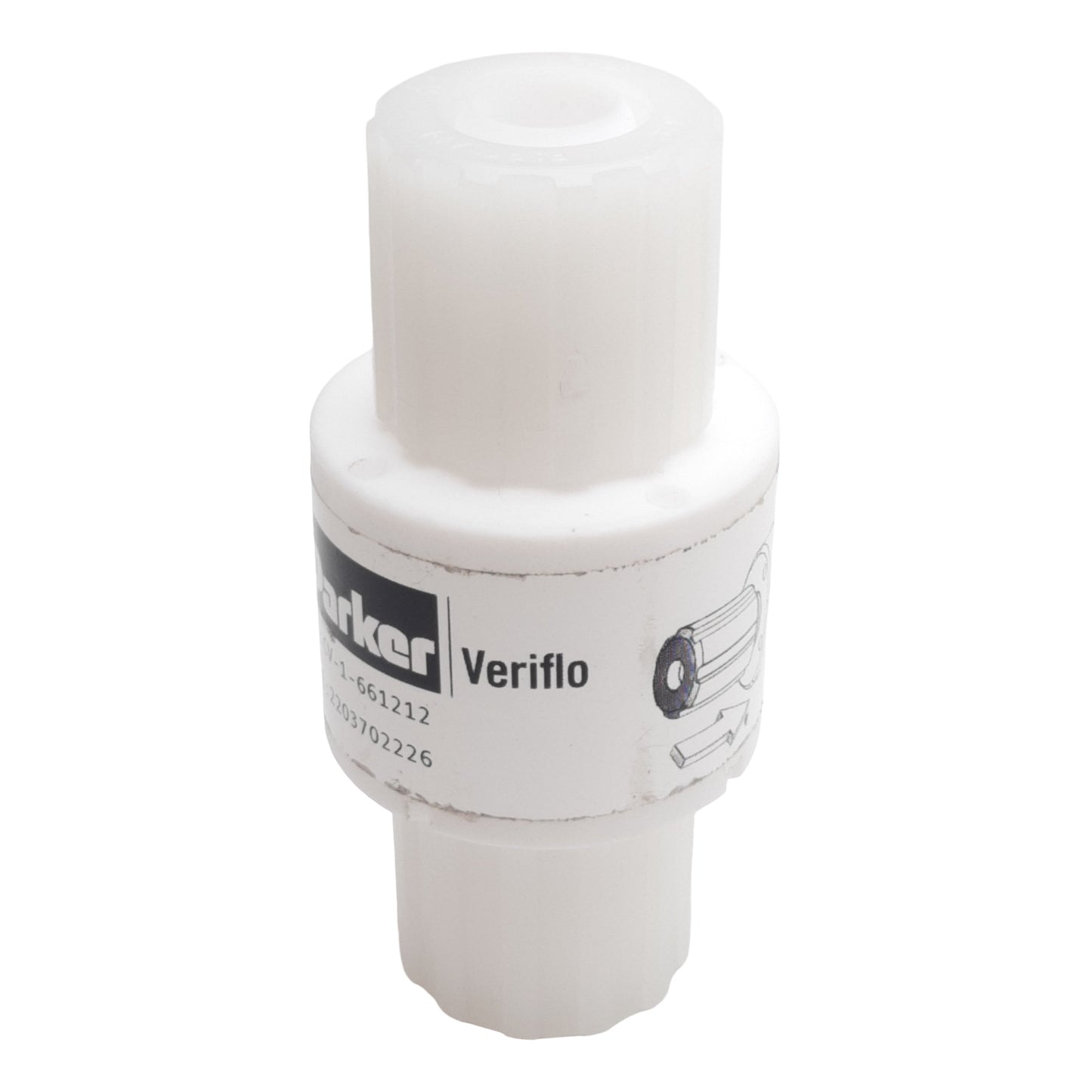 Used Parker CV-1-661212 Check Valve, 3/4in Parflare, 0.25-0.75psig, PTFE