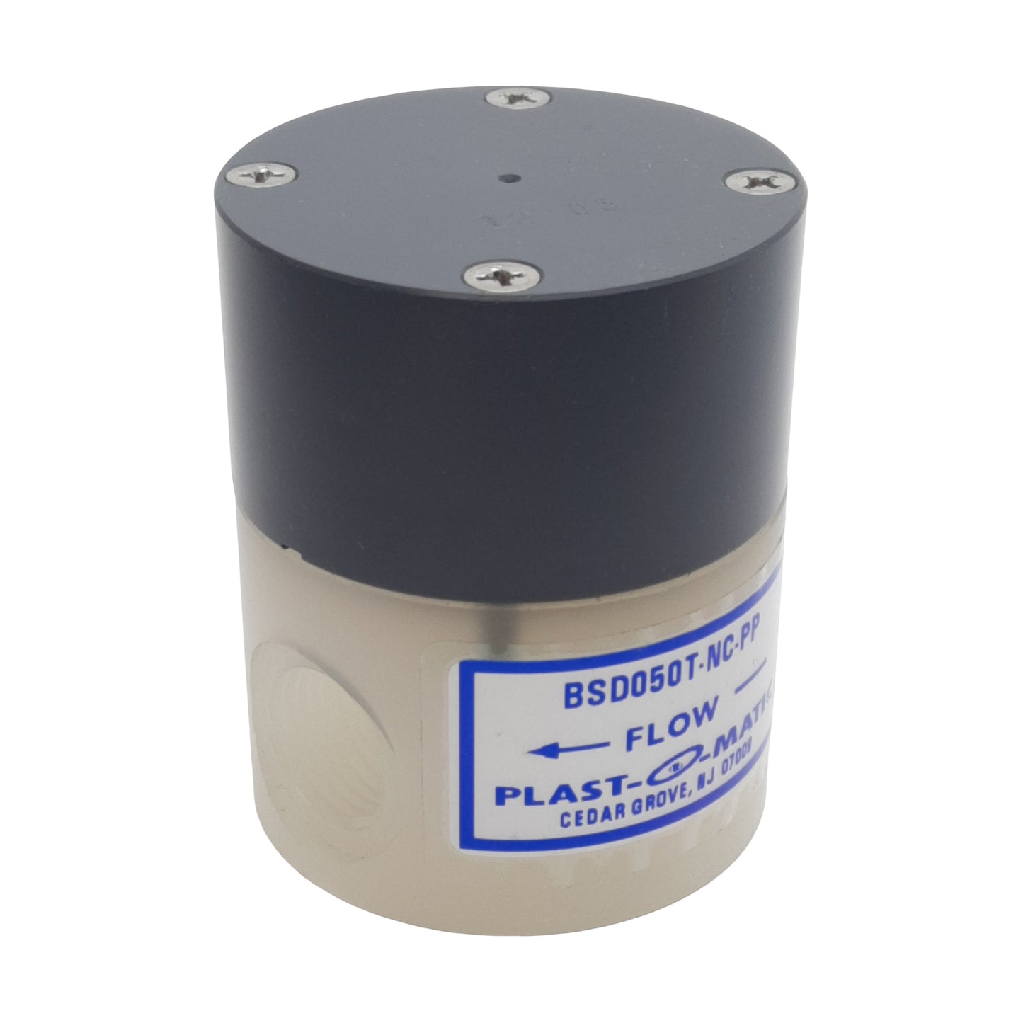 Used Plast-O-Matic BSD050T-NC-PP Pneumatic Valve, 3-Way NC, 1/2in NPT, 0-100psi, PTFE