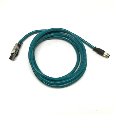 Used Allen-Bradley 1585D-M4HBJM-2M5 Ethernet Cable Patchcord, M12 4-Pin RJ45, 2.5m