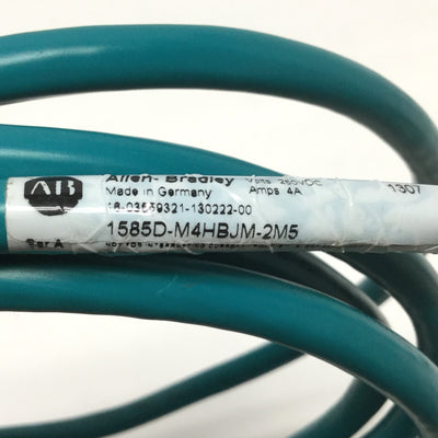 Used Allen-Bradley 1585D-M4HBJM-2M5 Ethernet Cable Patchcord, M12 4-Pin RJ45, 2.5m