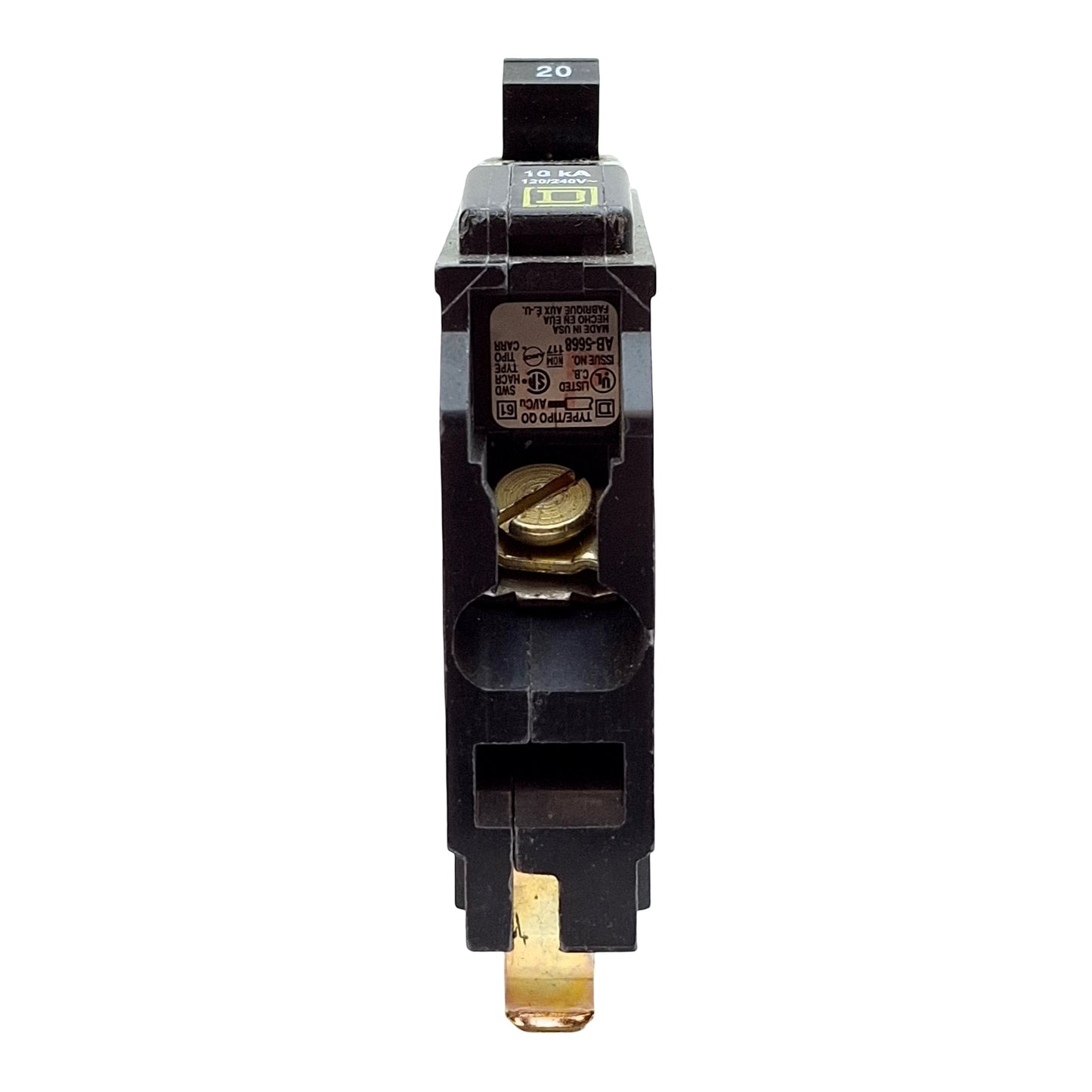 Used Lot of 5 Square D QO120 Mini Circuit Breaker, 1-Pole, 20A, 120/240VAC, Plug-In