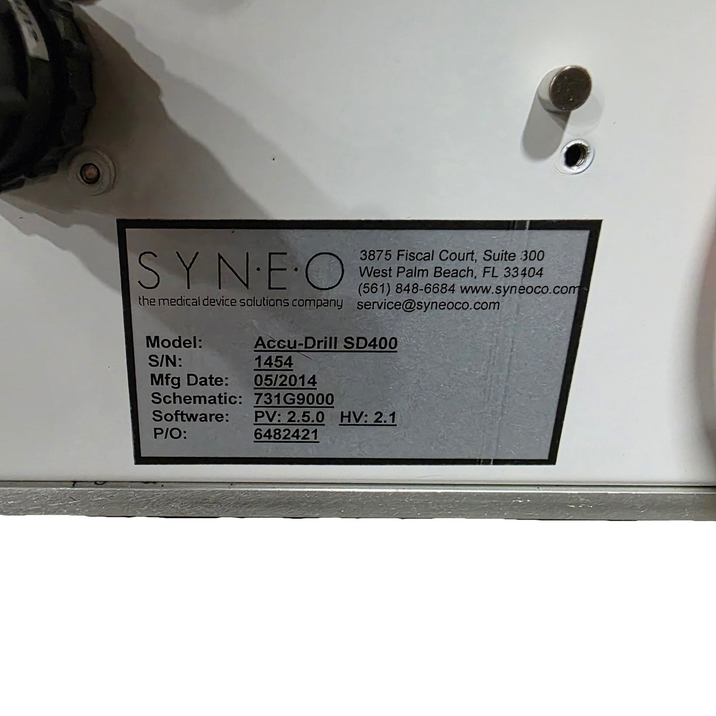 Used Syneo Accu Drill SD400 Horizontal Automated Hole Driller 0-4000RPM, 120VAC