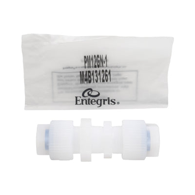 New Entegris PM12GN-1 Straight Union Fitting, 3/4" x 3/4" QuikGrip, Panel Mount, PFA