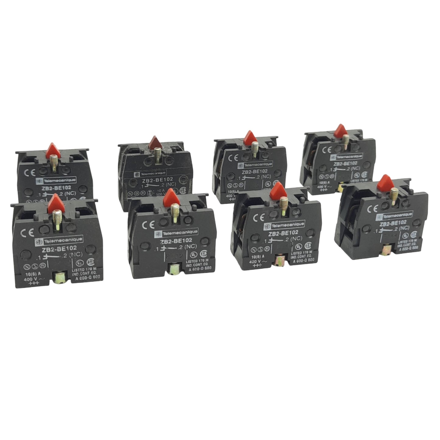 Used Lot of 8 Telemecanique ZB2-BE102 Contact Block 22mm, 1NC, 600V, 10A, Screw Clamp