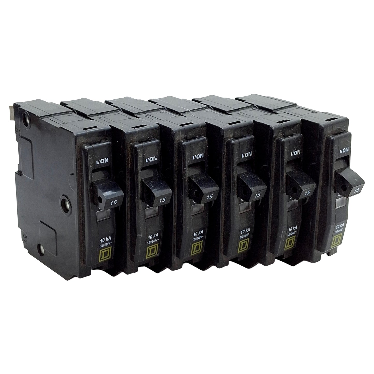 Used Lot of 6 Square D QO115 Mini Circuit Breaker, 1-Pole, 15A, 120/240VAC, Plug-In