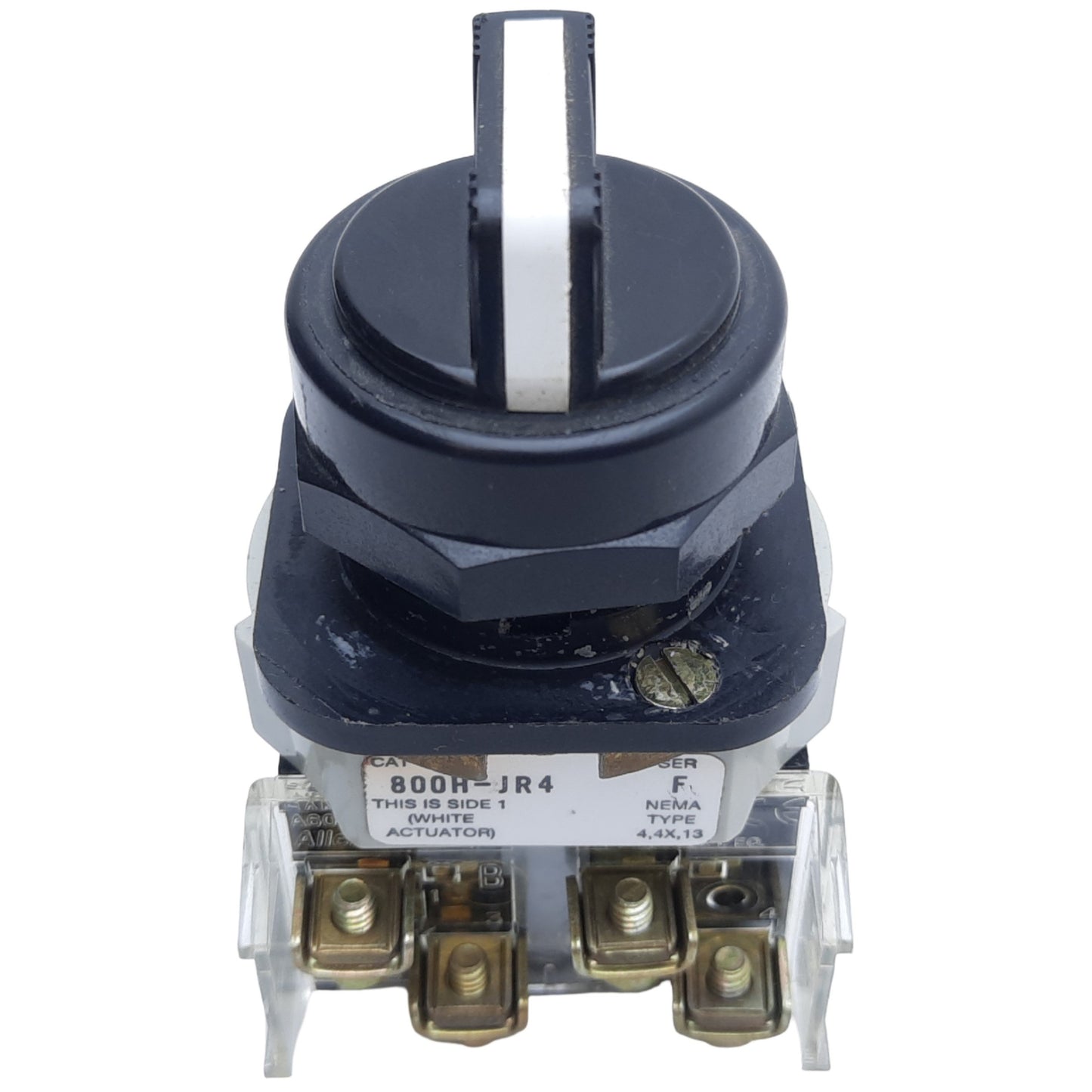 Used Allen Bradley 800H-JR4 Selector Switch, 3-Position Knob, 30mm, Spring Return