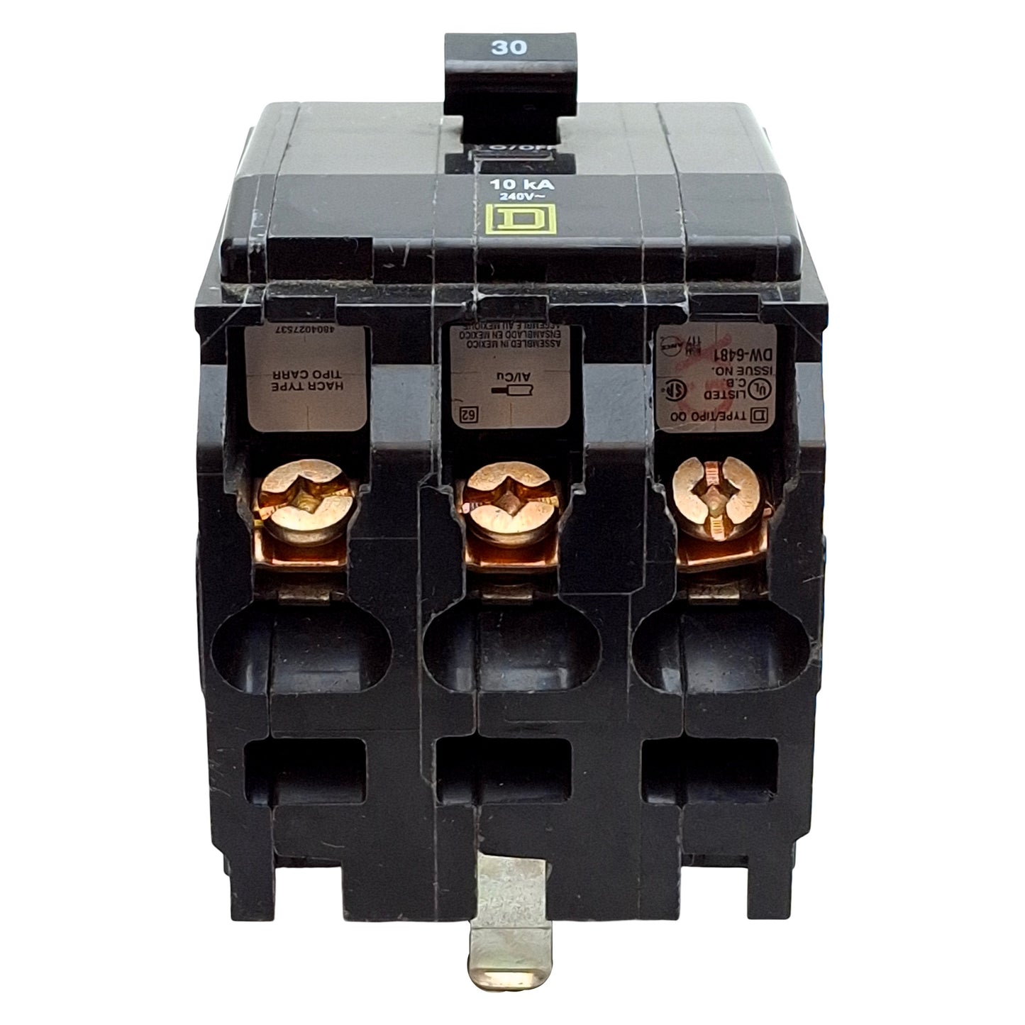 Used Square D QO330 Miniature Circuit Breaker, 3-Pole, 30A, 120/240VAC, Plug-In