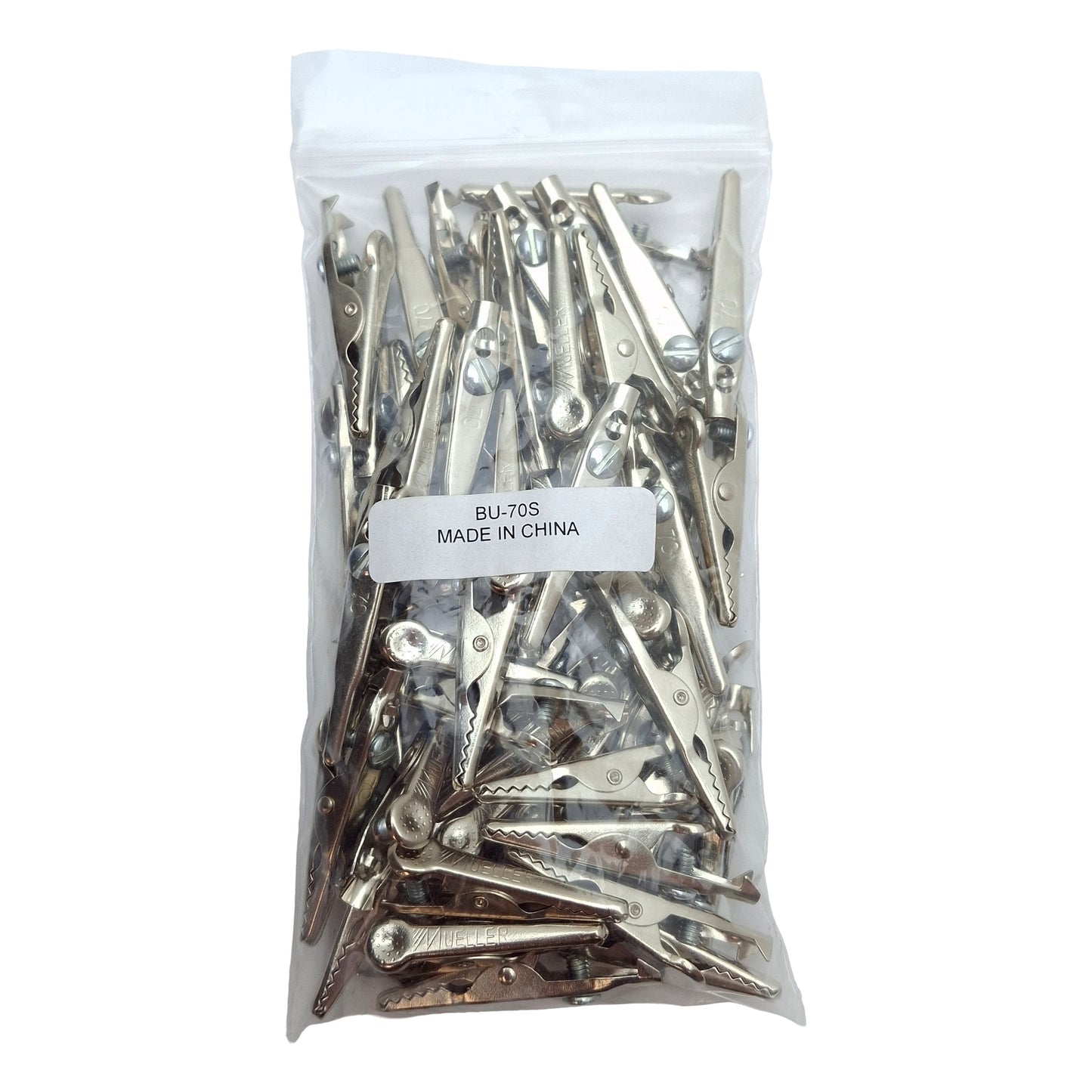 New Lot of 50 Mueller BU-70S Nickel-Plated Steel Alligator Clip, Crimp, 5A, 16AWG