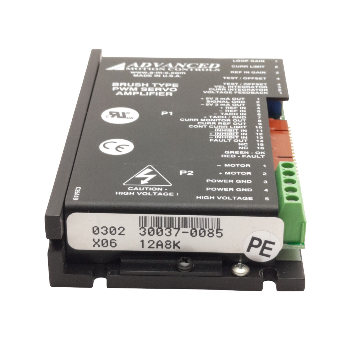 Used Advanced Motion 12A8K Brushed PWM Servo Amp, 6A Cont., 20-80VDC, 10V Analog