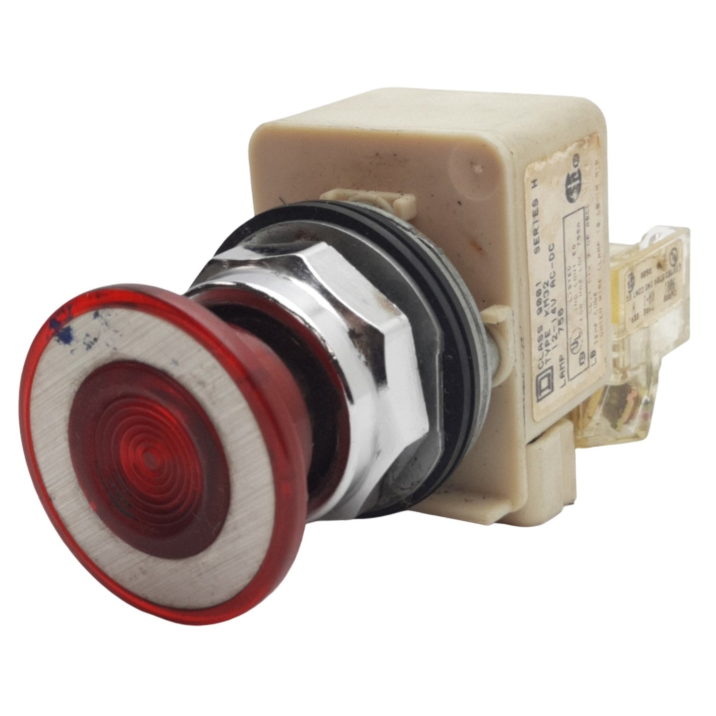 Used Square D 9001KM32 Illuminated Push/Pull Button ø30mm, 12VAC/14VDC, Red, 1NC+1NO
