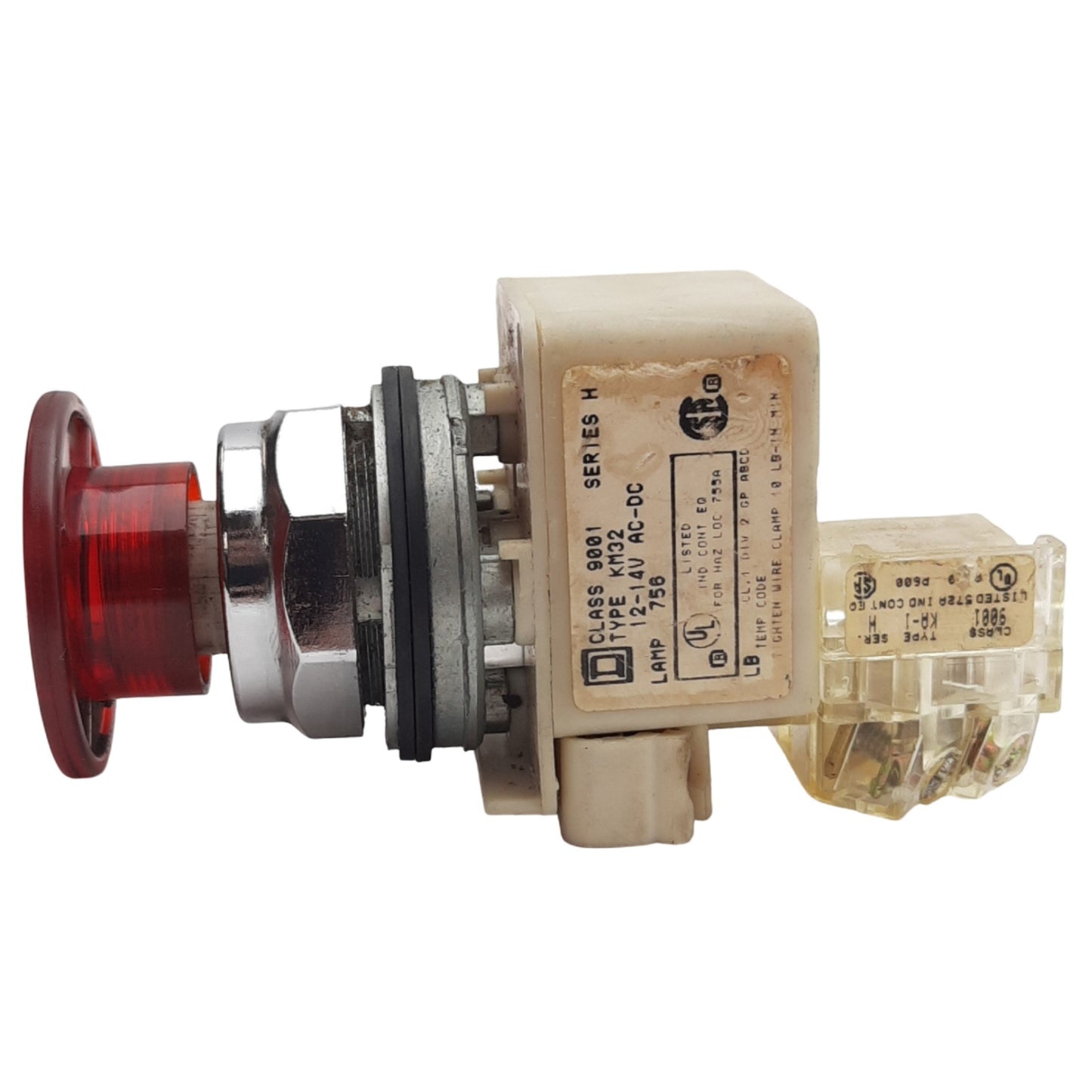 Used Square D 9001KM32 Illuminated Push/Pull Button ø30mm, 12VAC/14VDC, Red, 1NC+1NO