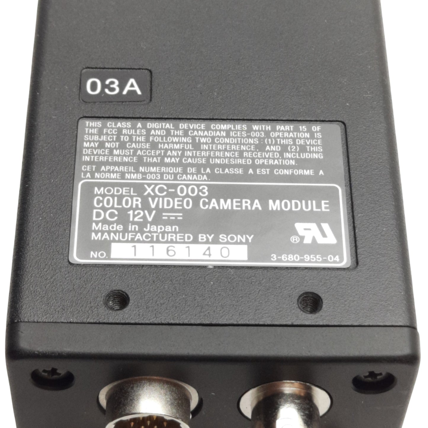 Used Sony XC-003 Color Camera, 1/3" CCD, 768H x 494V, NTSC, 12VDC, C-Mount