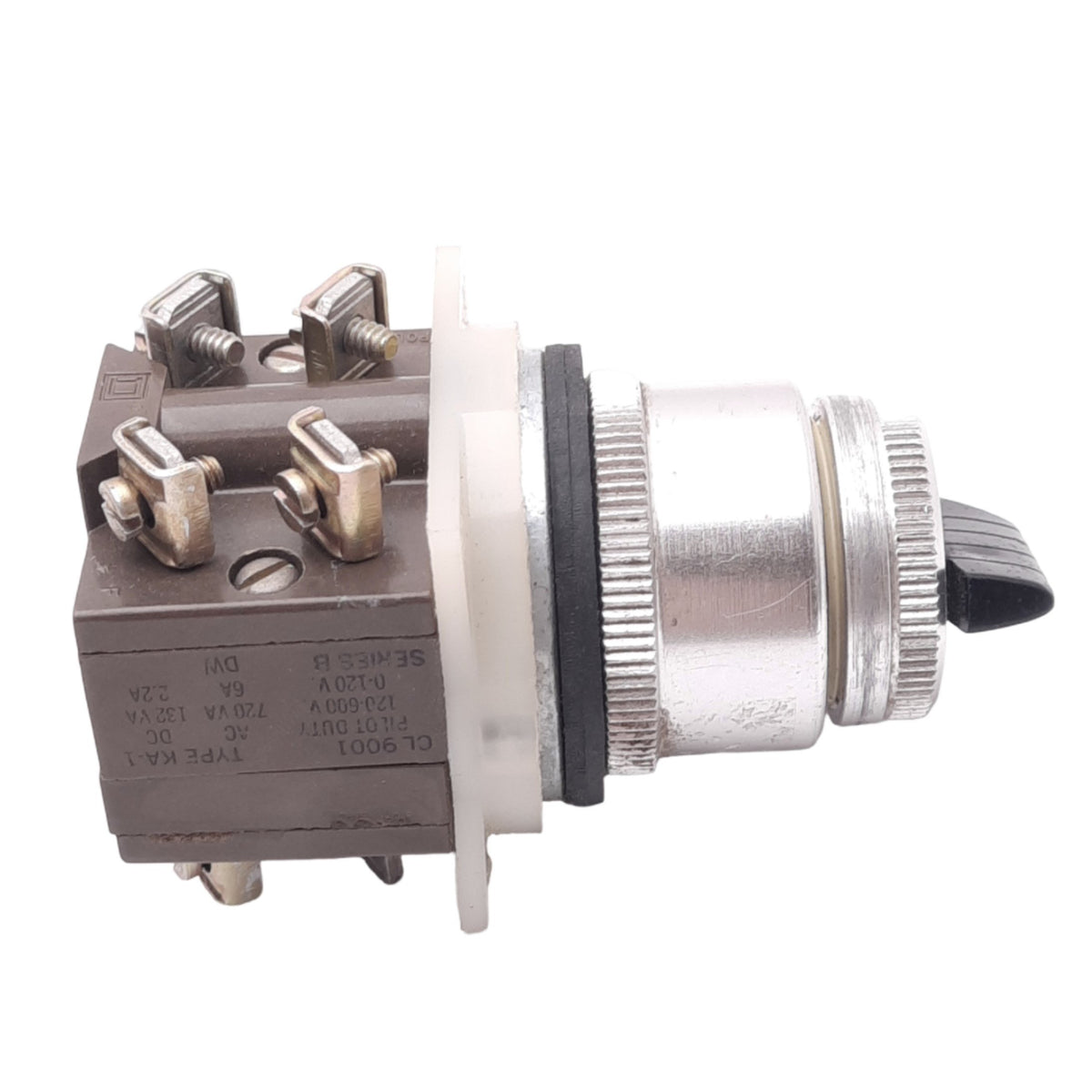 Used Square D CL9001 KA-1 Selector Switch, 2-Position Maintained, 30mm, 2NO 2NC, 600V