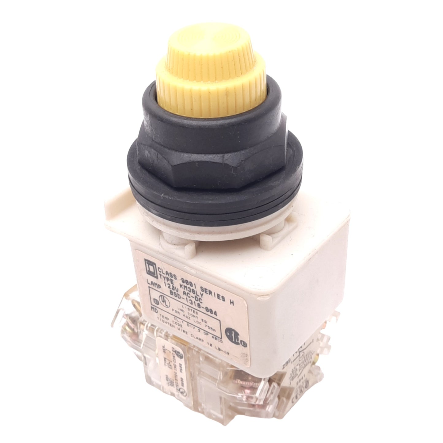 Used Square D 9001KM38LY Yellow Illuminated Pushbutton, ø30mm, 2NC 2NO, 600V 10A Max