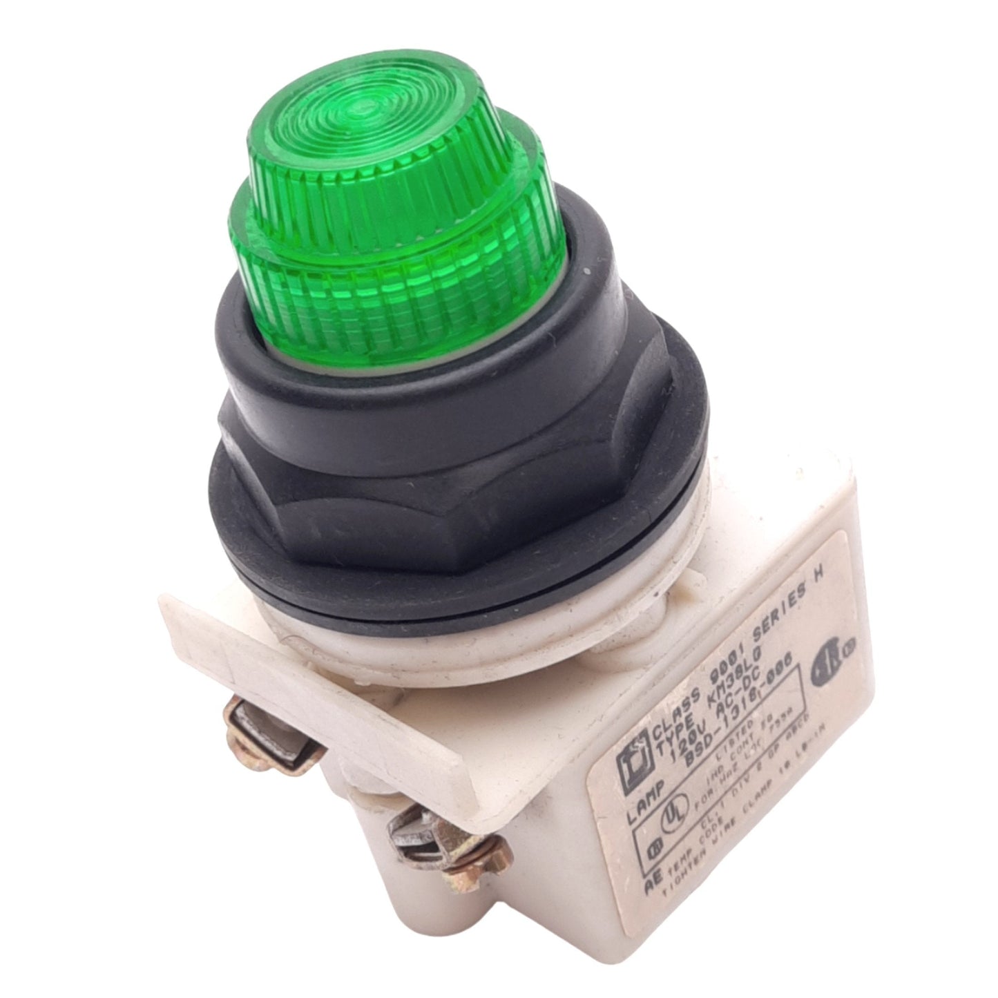 Used Square D 9001KM38LG Green Illuminated Push Button Switch, ø30mm, 120VAC/DC