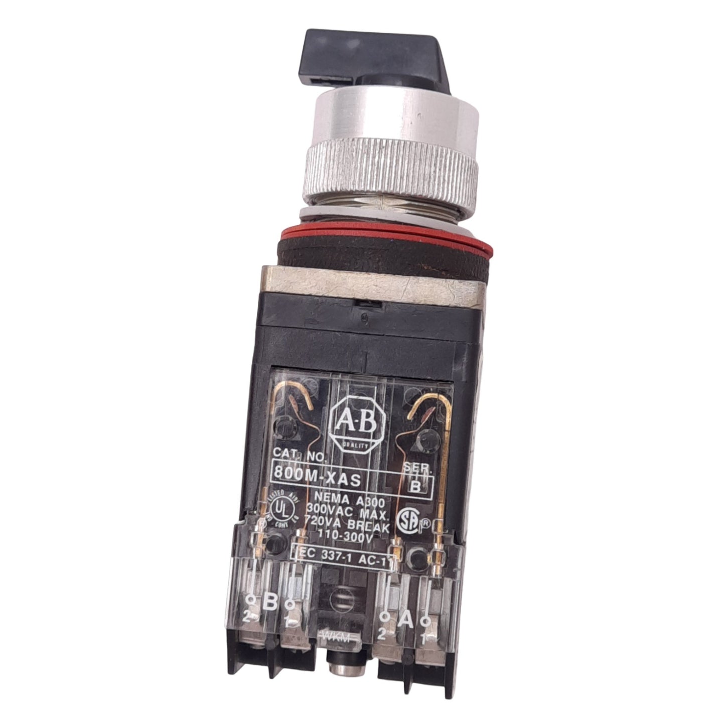 Used Allen Bradley 800MR-JX9B Selector Switch, Momentary 3-Position, 22mm, 2NO, 300V