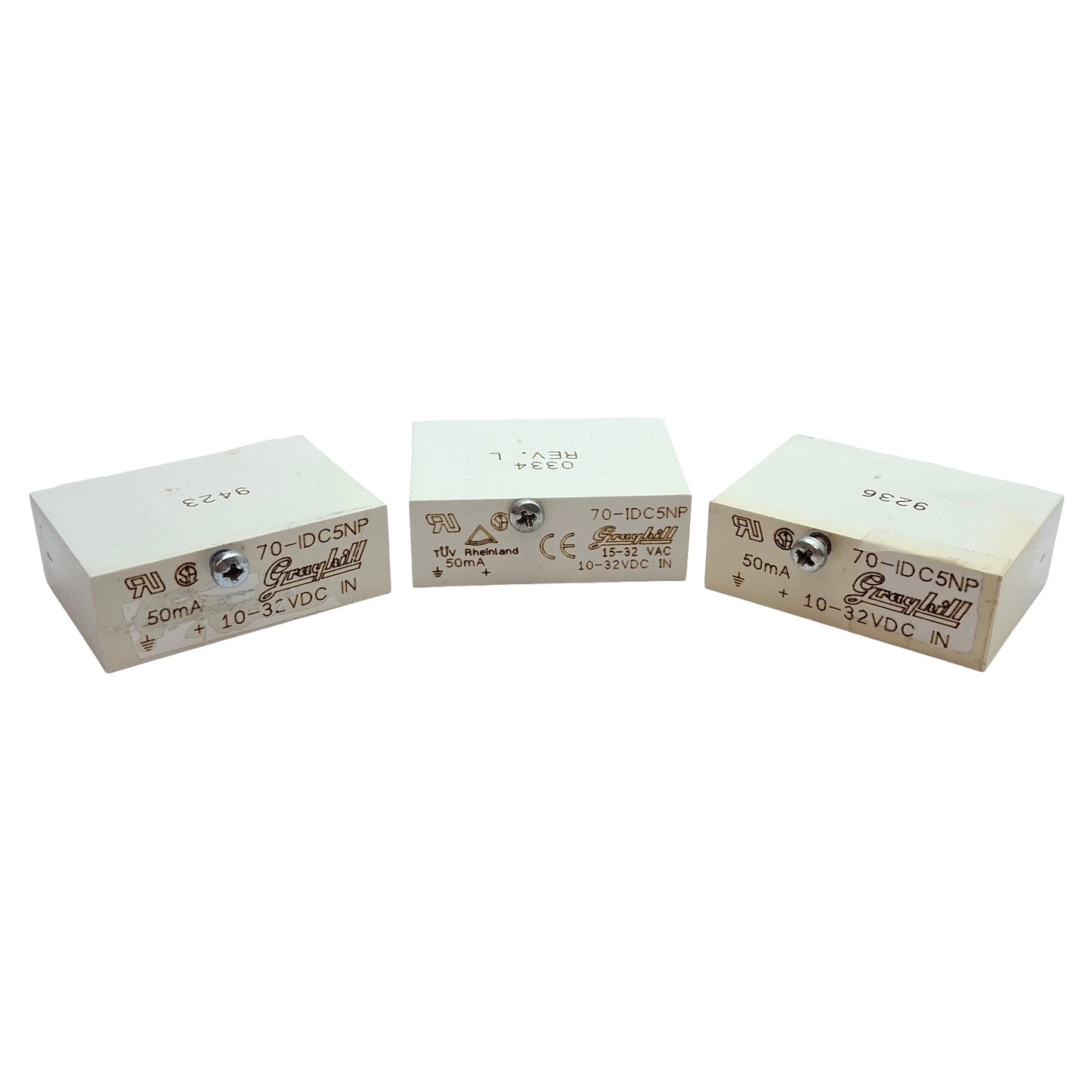 Used Lot of 3 Grayhill 70-IDC5NP AC/DC Input Module, 15-32VAC/10-32VDC IN, 5VDC Logic