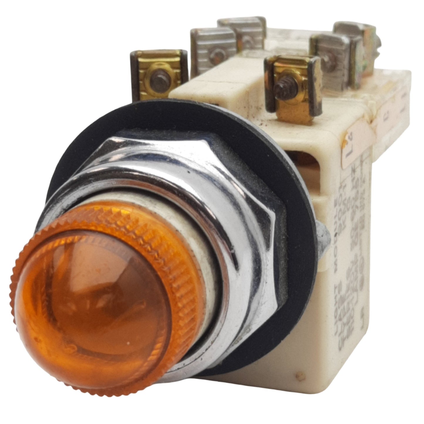 Used Square D 9001KM1 Amber Illuminated Momentary Push Button ø30mm, 120VAC, 1NO+1NC