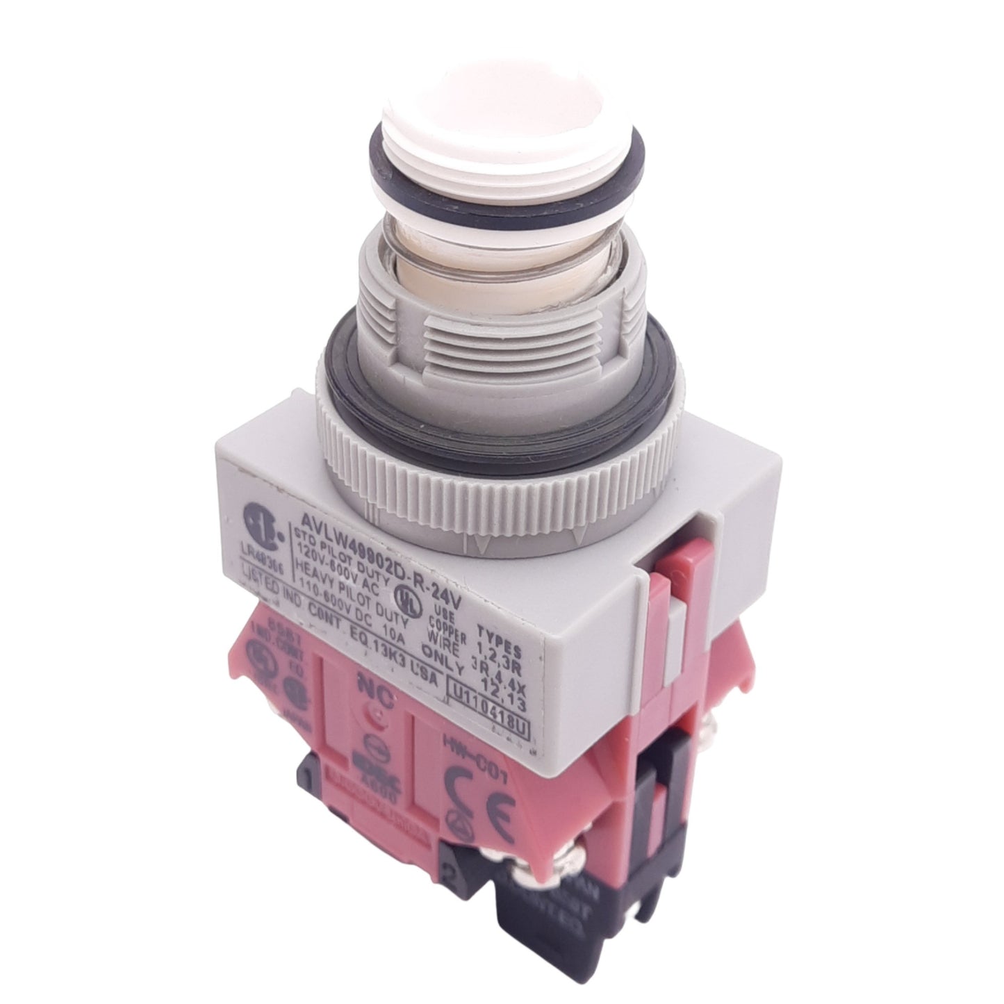 Used IDEC AVLW49902D-R-24V Push/Twist E-Stop, 22mm, 2NC, 24V Red LED, *No Lens/Button