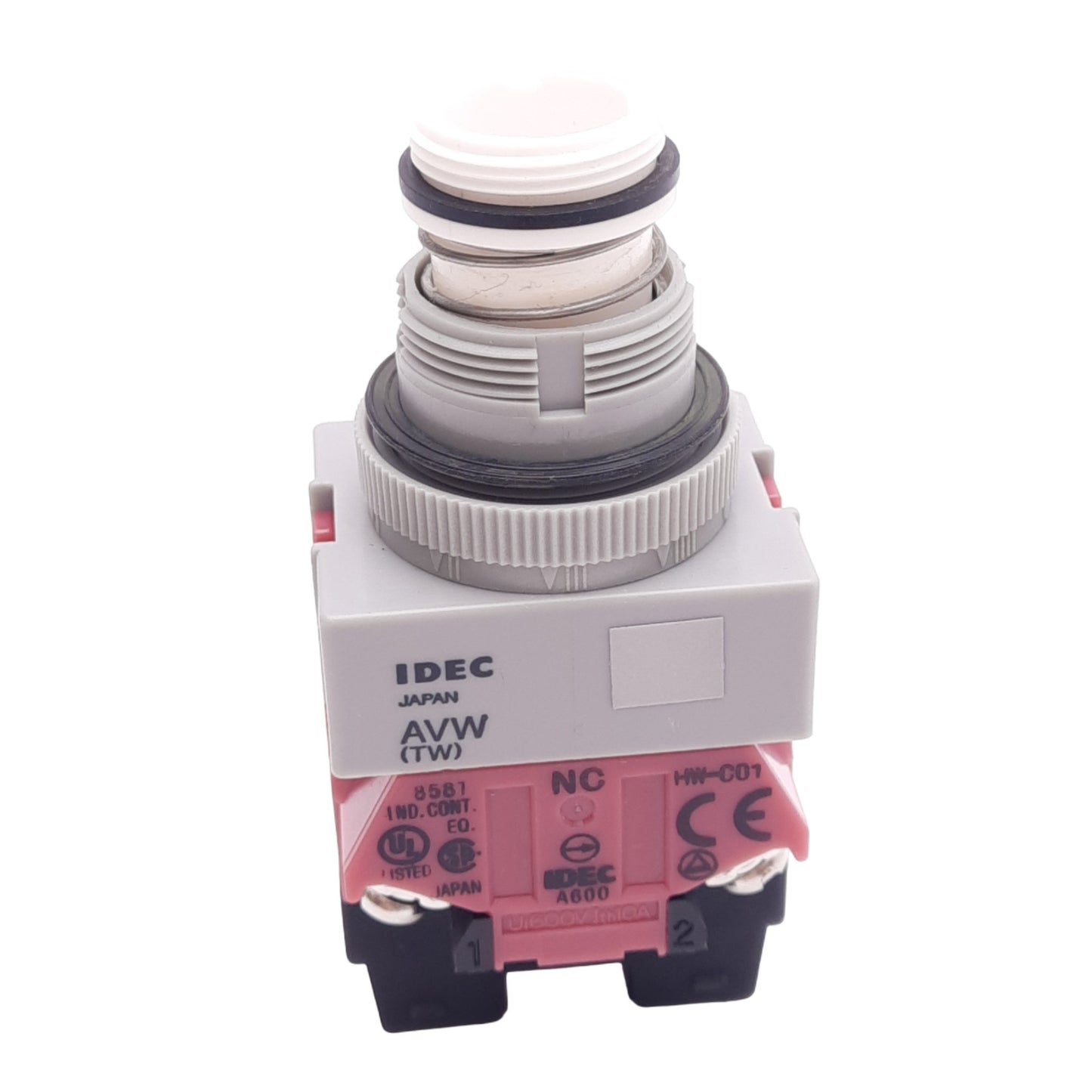 Used IDEC AVLW49902D-R-24V Push/Twist E-Stop, 22mm, 2NC, 24V Red LED, *No Lens/Button