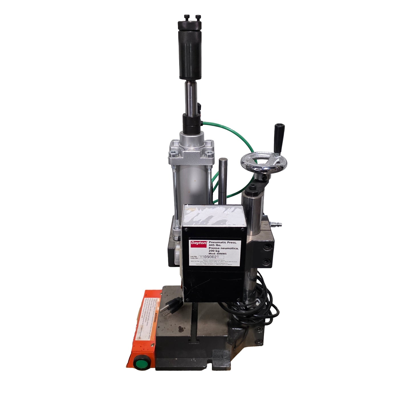 Used Dayton 4NHW5 Pneumatic Press 445lbs, 7" Swing, 0-3" Stroke, 135PSI, 120VAC