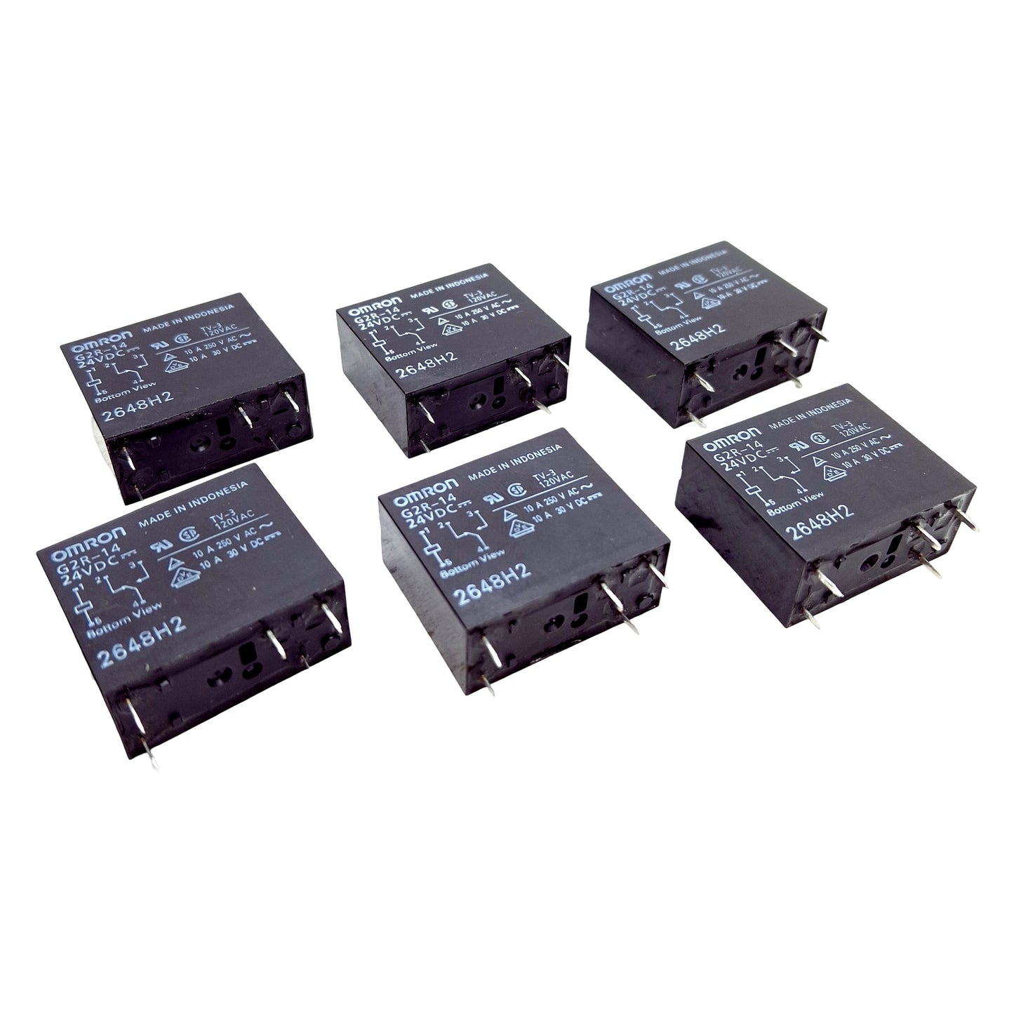 Used Lot of 6 Omron G2R-14-DC24 Power Relay, SPDT-NO/NC, 10A 250VAC/30VDC, 24VDC Coil